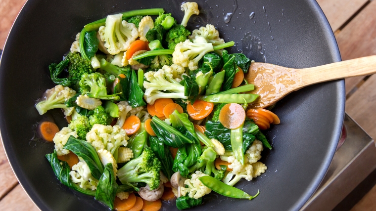 Vegetables in a wok.